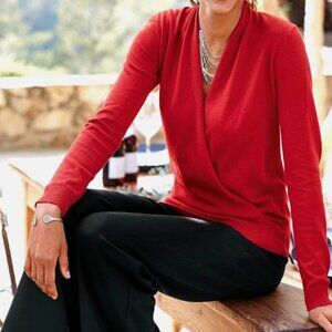 J. Jill Neutral Red Fine Knit Faux Wrap Crossover Sweater Womens L Cotton Blend